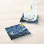 The Starry Night, 1889 by Vincent van Gogh Glass Coaster<br><div class="desc">The Starry Night,  1889 by Vincent van Gogh. It depicts the view from the east-facing window of his asylum room at Saint-Rémy-de-Provence,  just before sunrise,  with the addition of an imaginary village.</div>