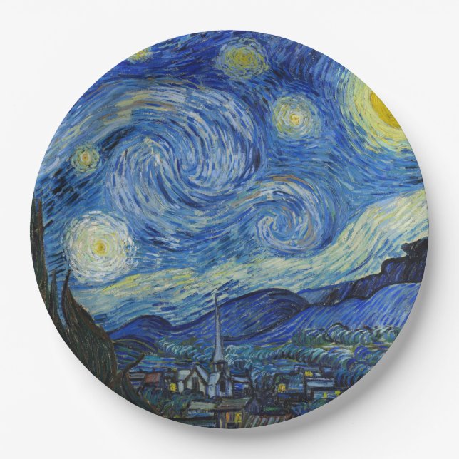 The Starry Night, 1889 by Vincent van Gogh Paper Plate (Front)