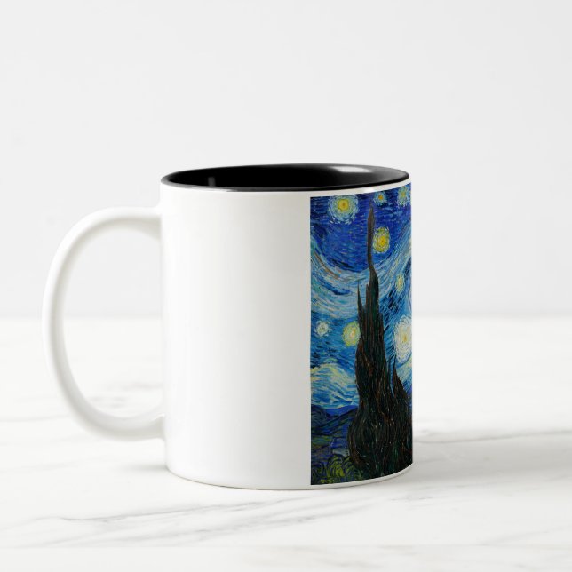 The Starry Night 1889 by Vincent van Gogh Two-Tone Coffee Mug (Left)