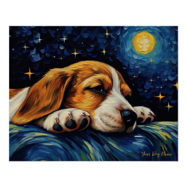 The starry night - Beagle Dog 002 - Qian wan Gogh Poster (Front)