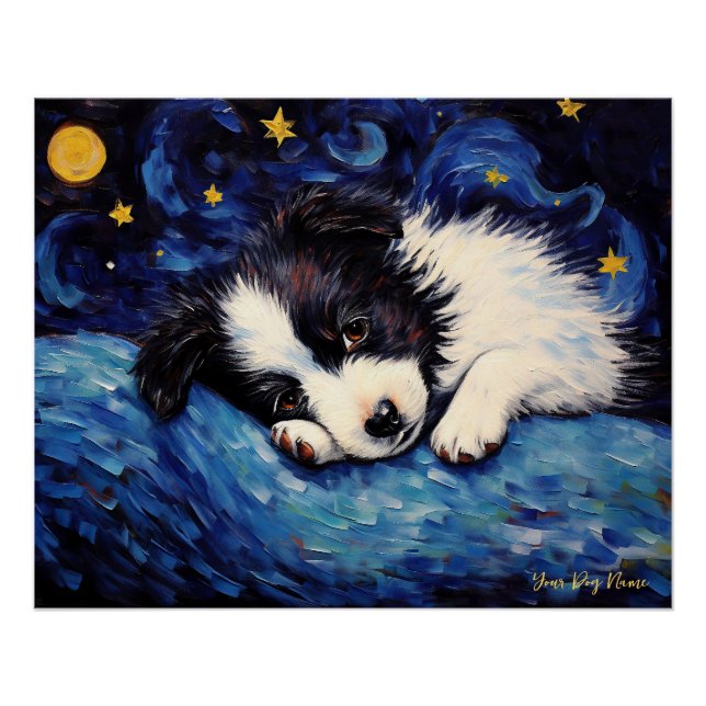 The starry night - Border Collie Dog 002 - Qian wa Poster (Front)