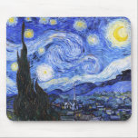 The Starry Night by Van Gogh Mouse Pad<br><div class="desc">Oil painting by the Dutch master Vincent Van Gogh(1853-1890) Probably his most famous painting, Van Gogh painted 'The Starry Night' in 1889 from memory while in an asylum in France where he checked himself in for depression.The scene depicts the view from his bedroom window. In the painting there is the...</div>