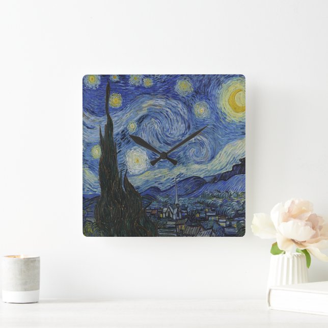 The Starry Night by Van Gogh   Square Wall Clock (Home)