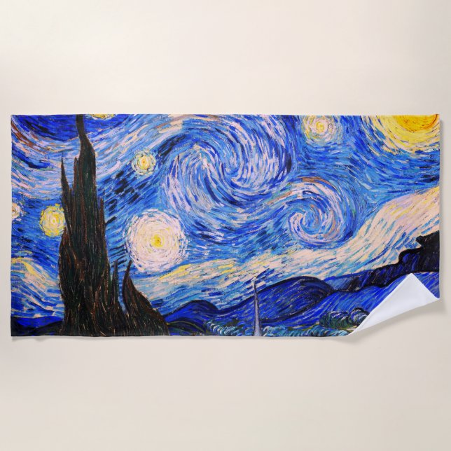 The Starry Night by Vincent Van Gogh Beach Towel (Front)
