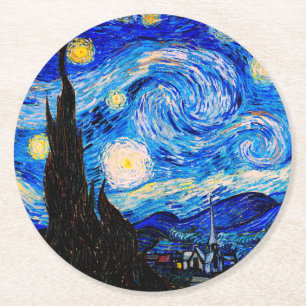 The Starry Night by Vincent Van Gogh Round Paper Coaster