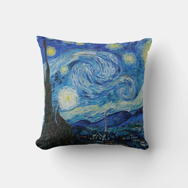 The Starry Night by Vincent Van Gogh Throw Pillow (Front)