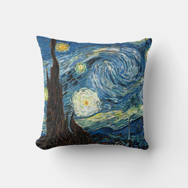 The Starry Night by Vincent Van Gogh Throw Pillow (Front)
