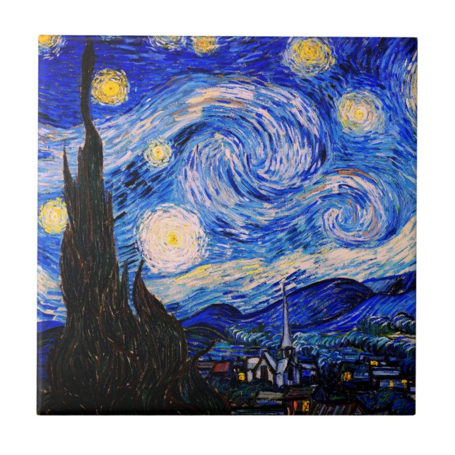 The Starry Night by Vincent Van Gogh Tile (Front)