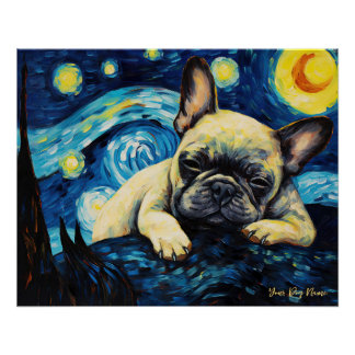 The starry night - French Bulldog 002 - Qian wan G Poster