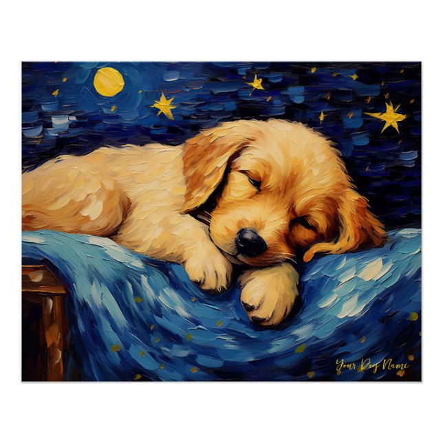 The starry night - Golden Retriever Dog 001 - Qian Poster (Front)
