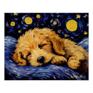 The starry night - Goldendoodle Dog 001 - Qian wan Poster
