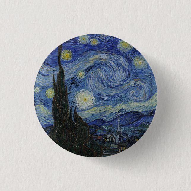 The Starry Night, oil painting, Vincent Van Gogh 1 Inch Round Button (Front)
