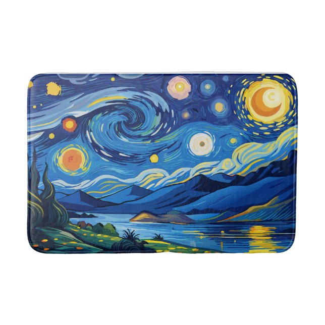The Starry Night Over Calm Ocean Bath Mat (Front)