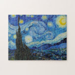 The Starry Night Van Gogh Art Print Jigsaw Puzzle<br><div class="desc">This iconic 1889 painting by Vincent van Gogh shows a scene based off the view from his bedroom in the asylum he was staying in. It uses rich blue pigments, and fairly rare Indian Yellow pigment. Surprisingly, it seems that he wasn't particularly fond of it. After piecing the puzzle together,...</div>