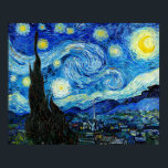 The Starry Night - Van Gogh Poster<br><div class="desc">The Starry Night is an oil on canvas painting by Dutch Post-Impressionist painter Vincent van Gogh. Painted in June 1889, it depicts the view from the east-facing window of his asylum room at Saint-Rémy-de-Provence, just before sunrise, with the addition of an imaginary village</div>