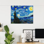 The Starry Night | Van Gogh | Poster<br><div class="desc">The Starry Night is an oil-on-canvas painting by the Dutch Post-Impressionist painter Vincent van Gogh. Painted in June 1889, it depicts the view from the east-facing window of his asylum room at Saint-Rémy-de-Provence, just before sunrise, with the addition of an imaginary village.</div>
