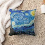 The Starry Night | Van Gogh | Throw Pillow<br><div class="desc">The Starry Night is an oil-on-canvas painting by the Dutch Post-Impressionist painter Vincent van Gogh. Painted in June 1889,  it depicts the view from the east-facing window of his asylum room at Saint-Rémy-de-Provence,  just before sunrise,  with the addition of an imaginary village.</div>