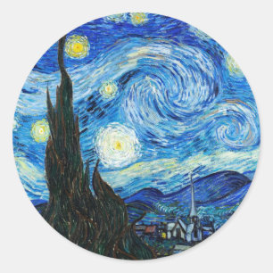 The Starry Night Vincent Van Gogh blue landscape Classic Round Sticker