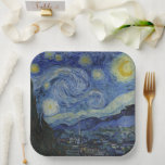 The Starry Night (Vincent van Gogh) (Famous Art) Paper Plate<br><div class="desc">This design features a famous painting by the Dutch Post-Impressionist painter Vincent van Gogh (1853–1890). It depicts the view from the east-facing window of his asylum room at Saint-Rémy-de-Provence, just before sunrise; van Gogh also added an imaginary village to the scene. "The Starry Night" is one of the most recognized...</div>