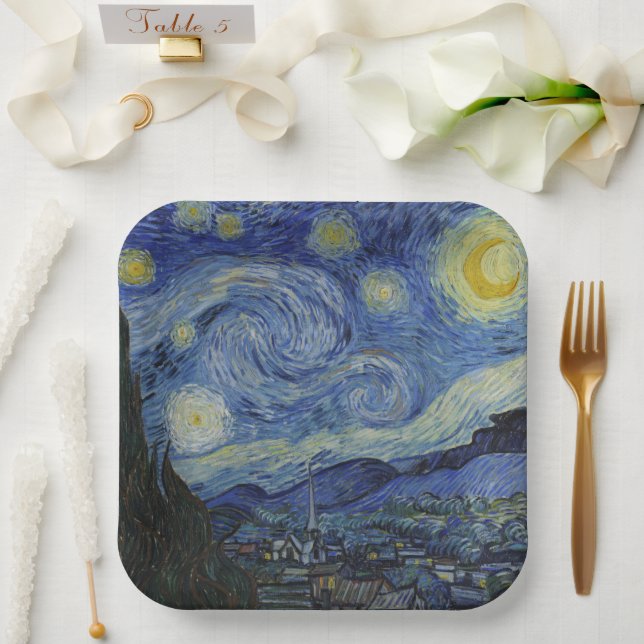 The Starry Night (Vincent van Gogh) (Famous Art) Paper Plate (Wedding)