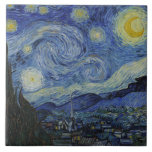 The Starry Night (Vincent van Gogh) (Famous Art) Tile<br><div class="desc">This design features a famous painting by the Dutch Post-Impressionist painter Vincent van Gogh (1853–1890). It depicts the view from the east-facing window of his asylum room at Saint-Rémy-de-Provence, just before sunrise; van Gogh also added an imaginary village to the scene. "The Starry Night" is one of the most recognized...</div>