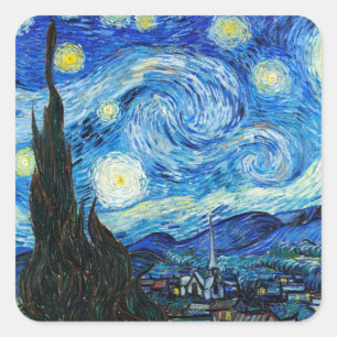 The Starry Night Vincent Van Gogh landscape art Square Sticker