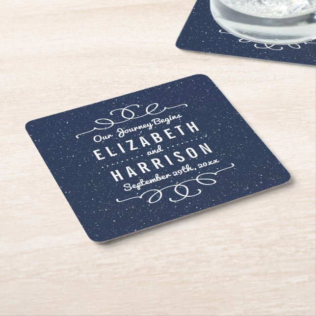 The Starry Night Wedding Collection Square Paper Coaster (Angled)