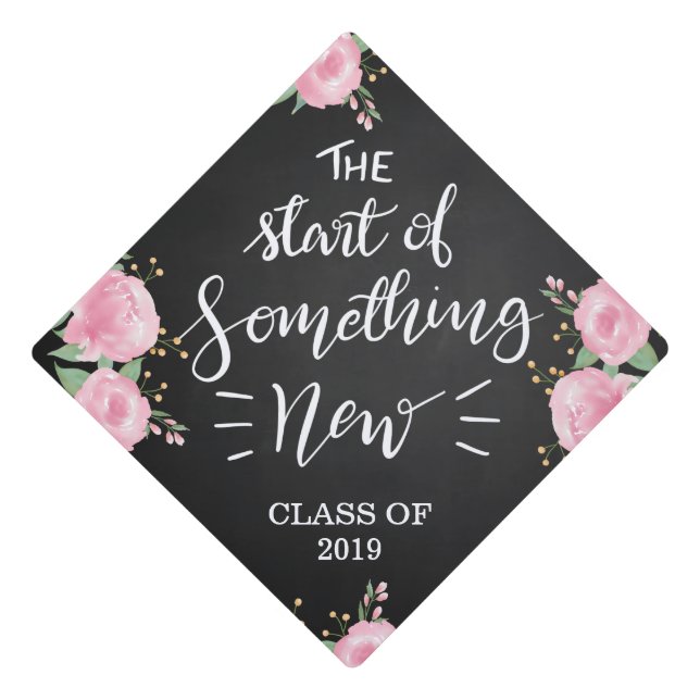 The Start Of Something New Handwritten Script Graduation Cap Topper (Front)