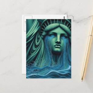 The Statue of Liberty Cries Surreal Art Postcard
