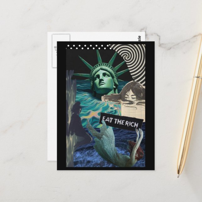 The Statue of Liberty Melts Surreal Eat the Rich Postcard (Front/Back In Situ)