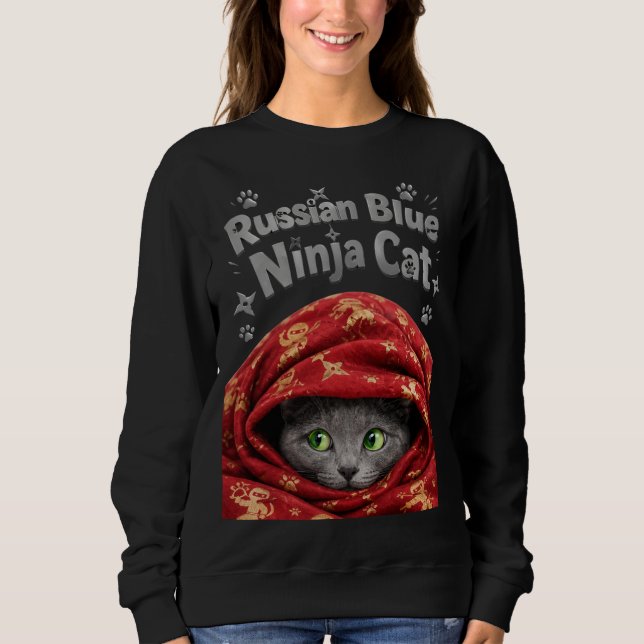 The Stealthy & Starchy: Russian Blue Ninja Cat Sweatshirt (Front)