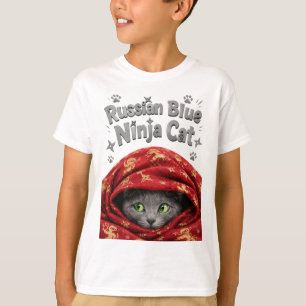 The Stealthy & Starchy: Russian Blue Ninja Cat T-Shirt