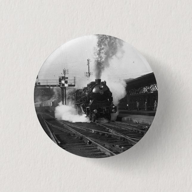 The Steam Train Arrives! circa 1864 the 1 Inch Round Button (Front)