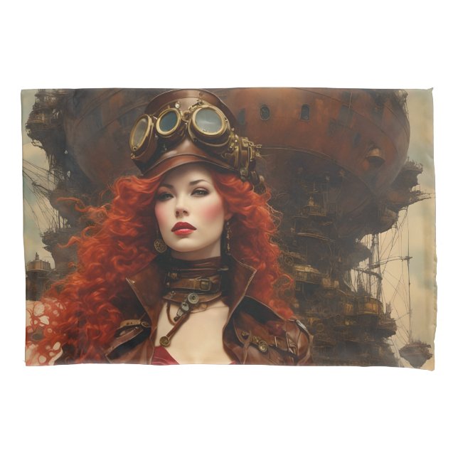 The Steampunk Woman Pillowcase (Front)
