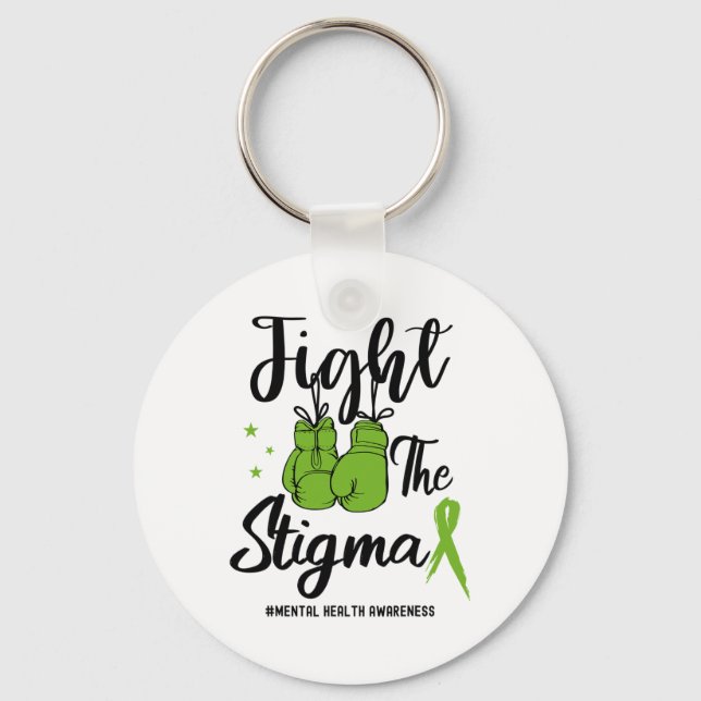 The Stigma Mental Health Awareness May Green Ribbo Keychain (Front)