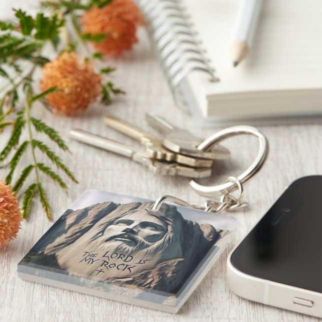 The Stone Carved Saviour The Lord Is My Rock Keychain (Front Right)