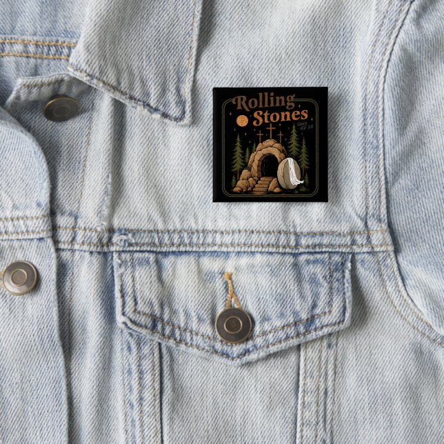 The Stone Was Rolled Away He Is Alive Easter 2 Inch Square Button (In Situ)