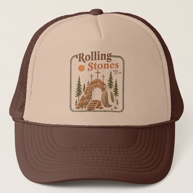 The Stone Was Rolled Away He Is Alive Easter Trucker Hat (Front)