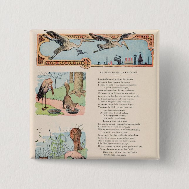 The Stork and the Fox from the Fables 2 Inch Square Button (Front)