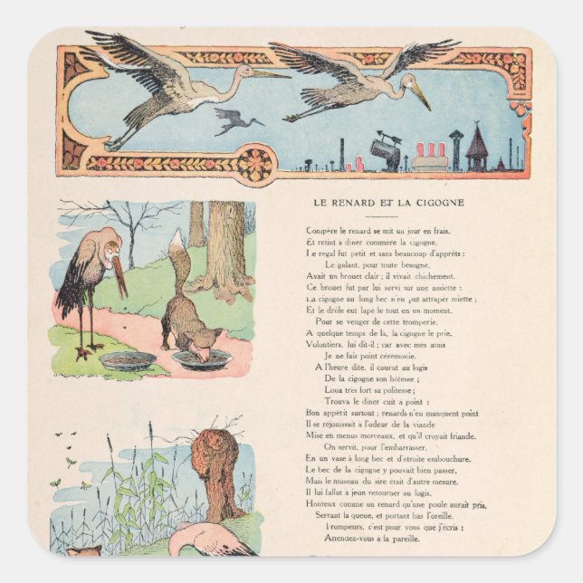 The Stork and the Fox from the Fables Square Sticker (Front)