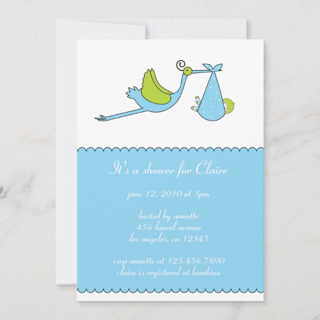 The Stork Boy Baby Shower Invitation Card (Front)