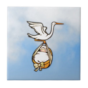 The Stork Carries a Baby Blue Sky Tile