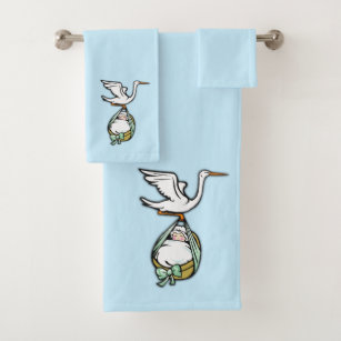 The Stork Carries a Baby Boy Blue Bath Towel Set