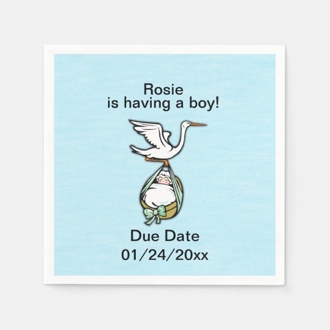 The Stork Carries a Baby Boy Napkin (Front)