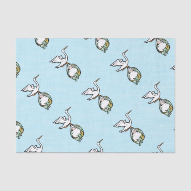The Stork Carries a Baby Boy Tissue Paper (Front)