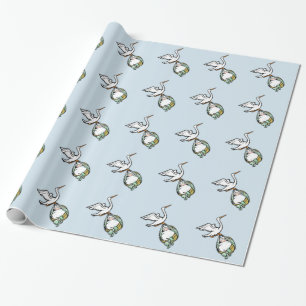 The Stork Carries a Baby Boy Wrapping Paper
