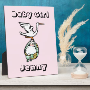 The Stork Carries a Baby Girl Plaque