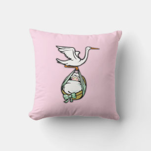 The Stork Carries a Baby Girl Throw Pillow