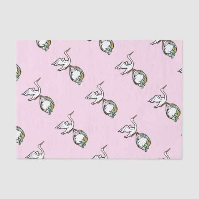 The Stork Carries a Baby Girl Tissue Paper (Front)