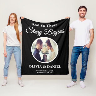 The Story Begins Personalized Wedding Couple Photo Fleece Blanket